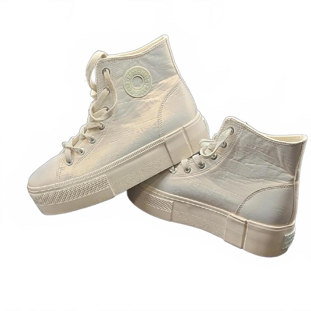 Bershka Cream Iridescent Platform High Top Sneakers Sz 41 Y2K Cyber Aesthetic - Picture 3 of 5
